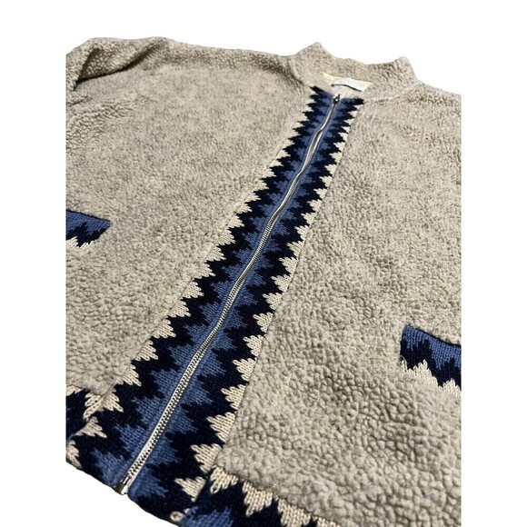 VTG 90s Streetwear Womens Medium Deep Pile Fleece Navajo Aztec Trim Sweater Coat - Picture 2 of 5